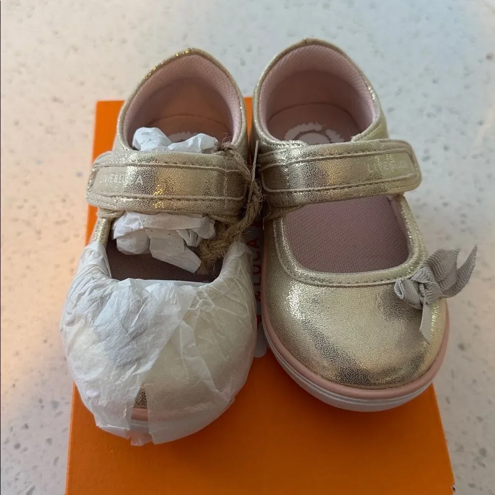 Livie & Luca Gold Champagne Mary Jane Girls' Shoes with Pink Lining